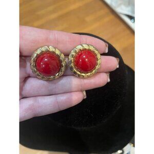 Vintage Trifari red cabochon earrings